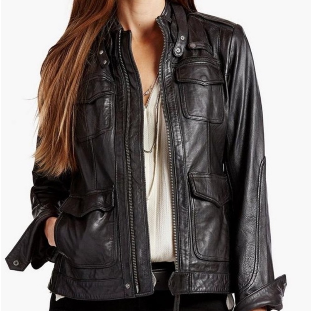 Lucky Brand Genuine Leather Moto Jacket Blk Women's Size Small